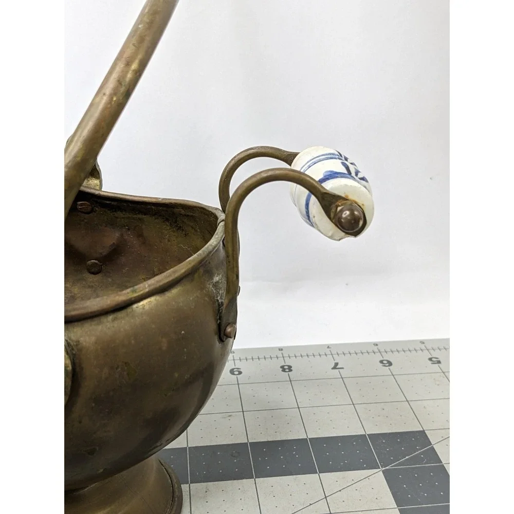 Brass Bucket with Ceramic Handle Pot 6 Inch Tall‎